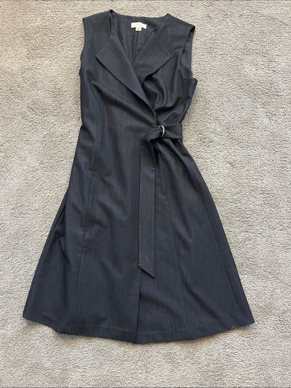 Calvin Klein Sleeveless Pinstripe Wrap Midi Dress in Charcoal